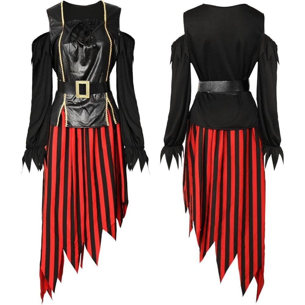 Women Pirate Costume Set Renaissance Top Skirt Accessories for Halloween - Picture 6 of 6